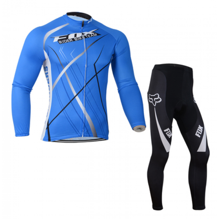 Fox 2014 Fietskleding Fietsshirt lange mouw+lange fietsbroeken Blauw Zwart 1016