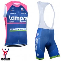 2014 Lampre Merida Fietsshirt Zonder Mouwen+Korte Fietsbroeken Bib 1287