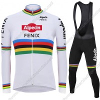 2021 Alpecin Fenix World Champion wit Fietskleding Fietsshirt Lange Mouw+Lange Fietsbroek Bib 84