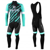 2022 Bianchi Milano Bianzone Green Fietskleding Fietsshirt Lange Mouw+Lange Fietsbroek Bib Set H6BLh
