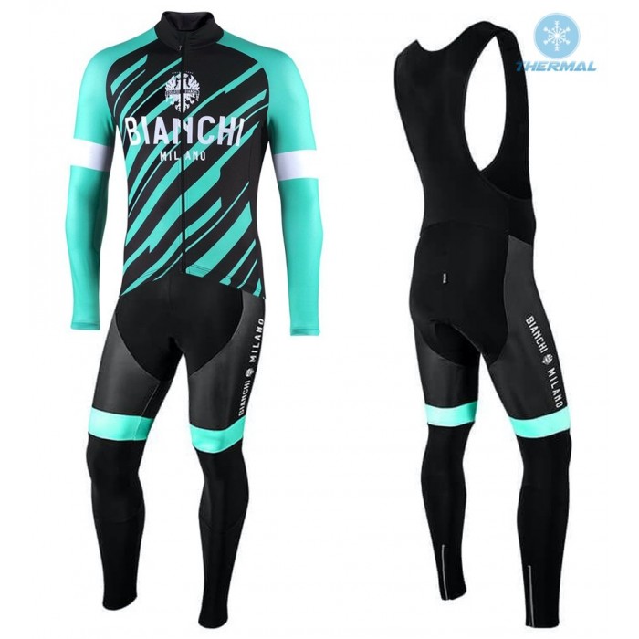 2022 Bianchi Milano Bianzone Green Thermal Fietskleding Fietsshirt Lange Mouw+Lange Fietsbroek Bib Pq9KS