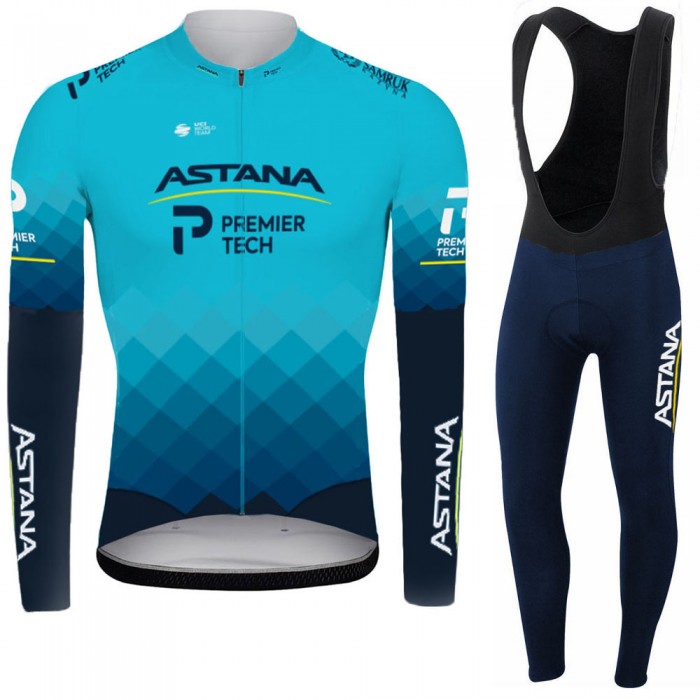 2021 Astana Pro Team Fietskleding Fietsshirt Lange Mouw+Lange Fietsbroek Bib 734