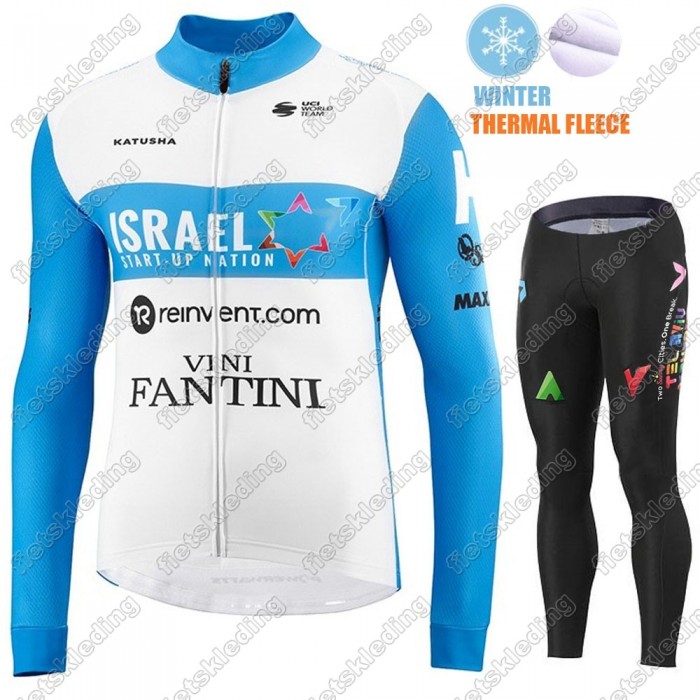Winter Thermal Fleece Israel Start-Up Nation 2021 Wielerkleding Set Fietsshirts Lange Mouw+Lange Fietsrbroek Bib 2021490