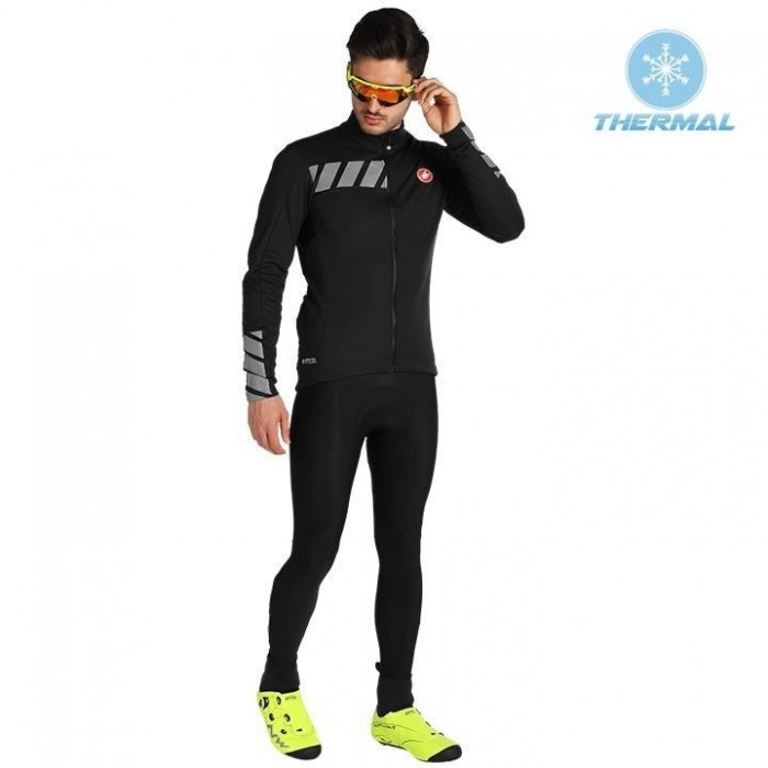 2019 Casteli Raddoppia 2 zwart-wit Thermo Wielerkleding Set Wielershirts lange mouw+fietsbroek lang met UUAO378