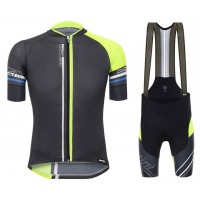 Santini Profteams 2017 Airform 20 zwart-geel FIetskleding Set Wielershirt Korte Mouw+Korte Fietsbroeken Bib 588WRUAY 2017082309