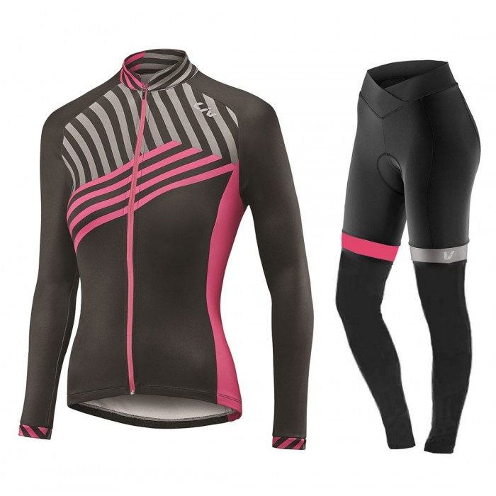2017 Liv Accelerate Dames zwart-Rose Fietskleding Wielershirt lange mouw+Lange fietsbroeken Bib 2492
