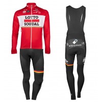 2017 Lotto-Soudal rood Fietskleding Wielershirt lange mouw+Lange fietsbroeken Bib 2499