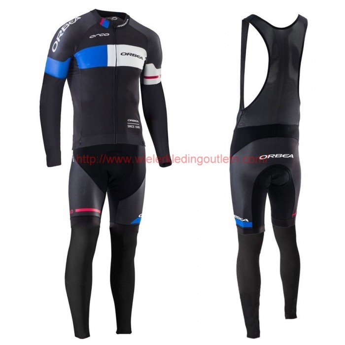 2016 Orbea Team Pro zwart-Blauw Set Wielerkleding Wielershirt lange mouw+Lange fietsbroeken Bib 213634