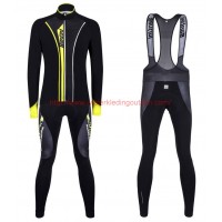 2016 Santini VEGA zwart-geel Set Wielerkleding Wielershirt lange mouw+Lange fietsbroeken Bib 213647