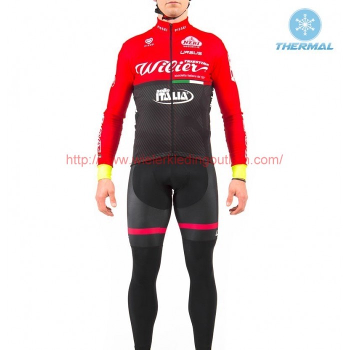 2017 Wilier Pro Team rood-zwart Winter Wielerkleding Wielershirt lange mouw et Lange fietsbroeken Bib 213763