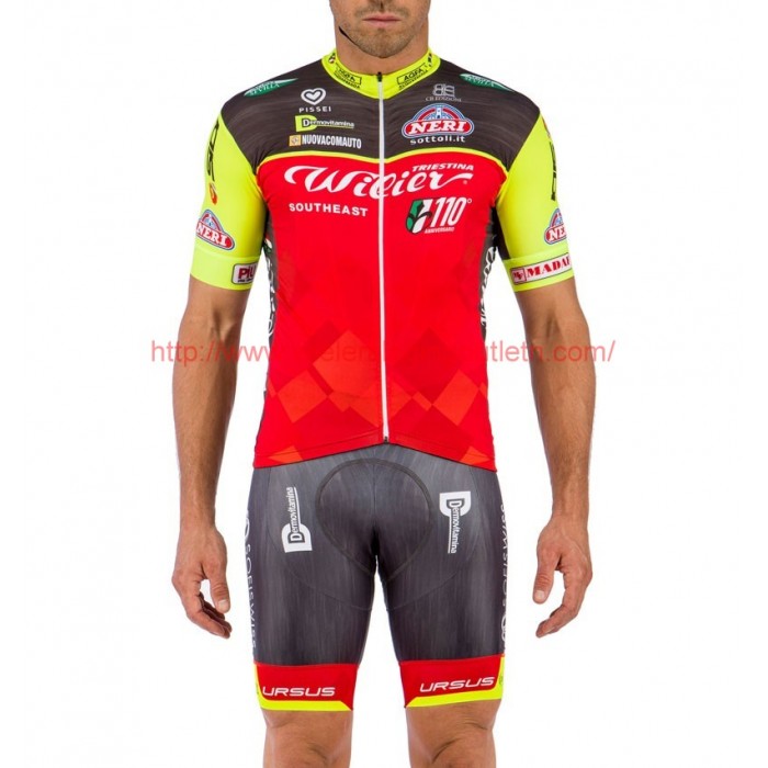 2016 Team Wilier Sud-Est rood-Fluo Wielerkleding Wielershirt Korte+Korte Fietsbroeken Bib 213605